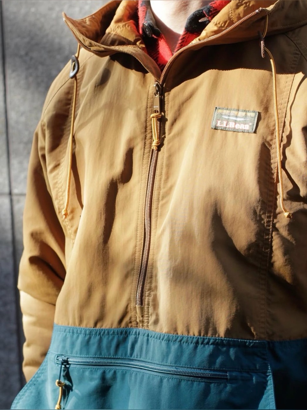 L.L.Bean Men's Mountain Classic Anorak Jacket Blue Tan Outdoor Size Small
